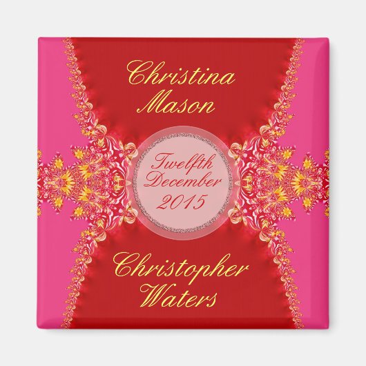 Aimant de Faveurs de Mariage en Satin+Rose Rouge (Devant)