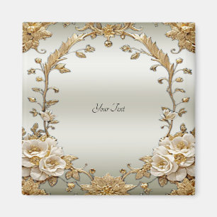 Aimant de fleurs blanches dorées