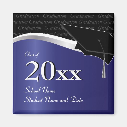 Aimant de graduation bleu et noir personnalisable (Devant)