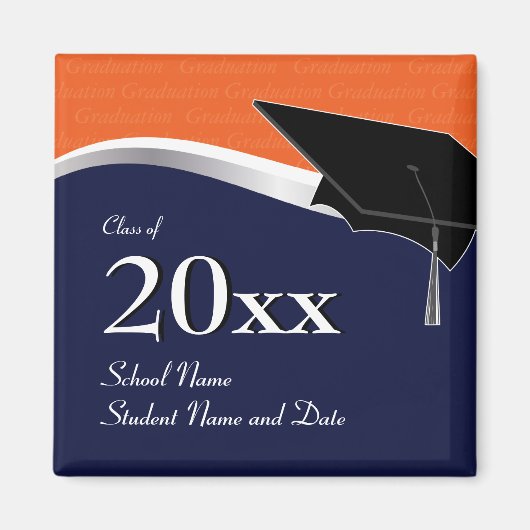 Aimant de graduation bleu et orange personnalisabl (Devant)