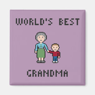 Aimant de la grand-maman du monde de pixel le