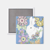 Aimant de lapin bleu (carré) (Recto/Verso)