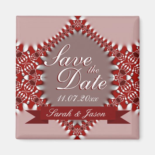 Aimant de mariage à la date Rose Rouge (Devant)