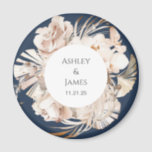 Aimant de mariage bleu-beige<br><div class="desc">Aimant de mariage fleuri beige personnalisé</div>