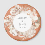 Aimant de mariage de jardin fleuri beige en terre<br><div class="desc">Aimant de mariage fleuri beige personnalisé</div>