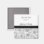 Aimant de Mariage Élégant Fleur Noir (Recto/Verso)