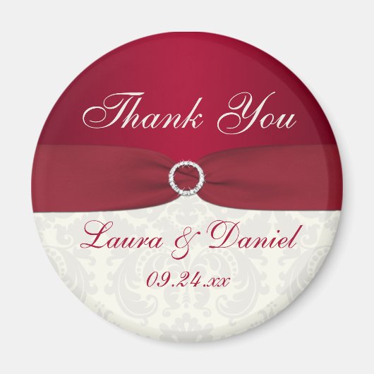 Aimant de mariage en damas rouge et ivoire (Devant)