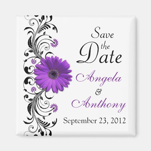 Aimant de mariage floral Daisy violet pour "Save t (Devant)