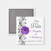 Aimant de mariage floral Marguerite Violette "Save (Recto/Verso)
