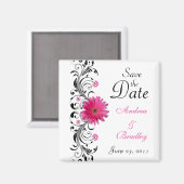 Aimant de mariage "Gerbera rose" pour "Save the Da (Recto/Verso)