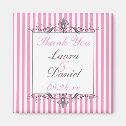 Aimant de mariage rayé rose et blanc (Devant)