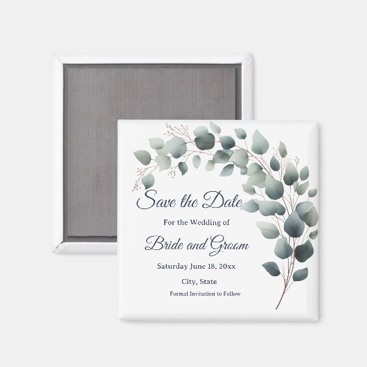 Aimant de mariage simple Eucalyptus pour annoncer (Recto/Verso)