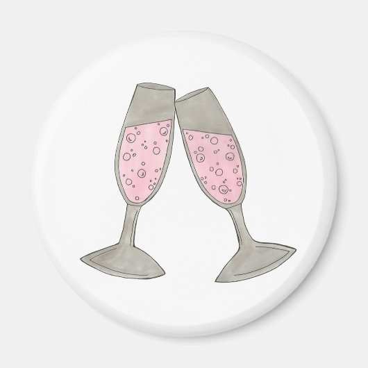 Aimant de mariage Verre de Champagne Rose Pétillan (Devant)