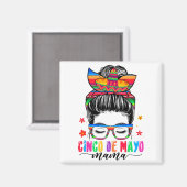 Aimant De Mayo Mama Messy Bun Cheveux Mexicaine Maman Mèr (Recto/Verso)