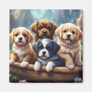 Aimant De mignons chiots dans un panier