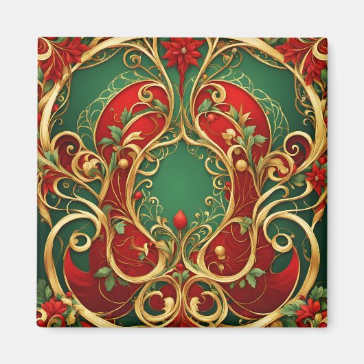 Aimant de Noël à fleurs rouges et vertes (Devant)