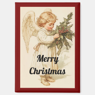 Aimant de Noël Ange Vintage avec Holly