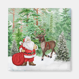 Aimant de Noël avec Père Noël et des cerfs comm
