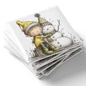 Aimant de Noël Bonhomme de Neige Elfe Jaune