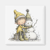 Aimant de Noël Bonhomme de Neige Elfe Jaune (Devant)