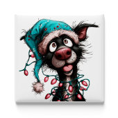 Aimant de Noël drôle de chien noir