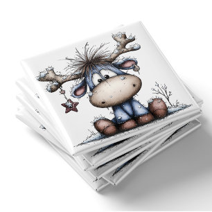 Aimant de Noël en forme de bébé renne bleu caprici