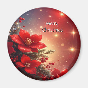 Aimant de Noël floral rouge pour les Fêtes