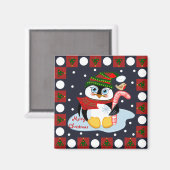 Aimant de Noël joyeux avec manchot et Robin (Recto/Verso)
