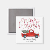 Aimant de Noël pour camionnette rouge vintage (Recto/Verso)