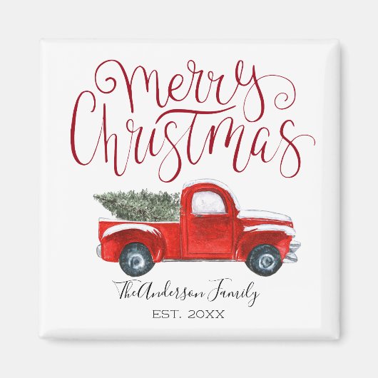 Aimant de Noël pour camionnette rouge vintage (Devant)