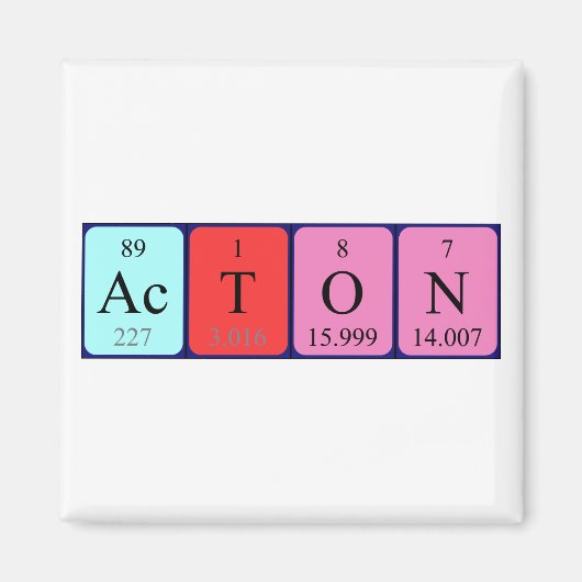 Aimant de nom de table périodique Acton (Devant)