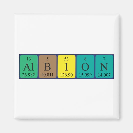 Aimant de nom de table périodique Albion (Devant)