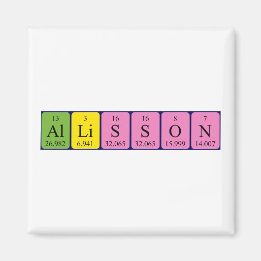 Aimant de nom de table périodique Allisson (Devant)