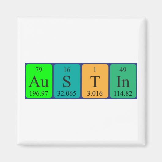 Aimant de nom de table périodique Austin (Devant)