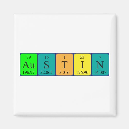 Aimant de nom de table périodique Austin (Devant)