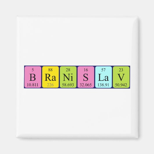 Aimant de nom de table périodique Branislav (Devant)