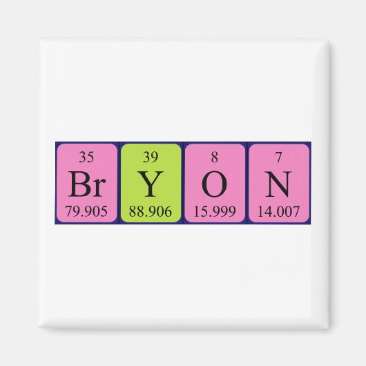 Aimant de nom de table périodique Bryon (Devant)
