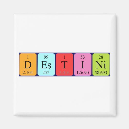 Aimant de nom de table périodique Destini (Devant)