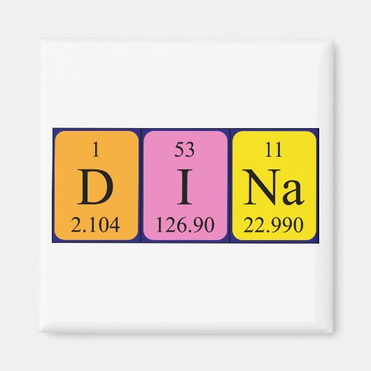 Aimant de nom de table périodique Dina (Devant)