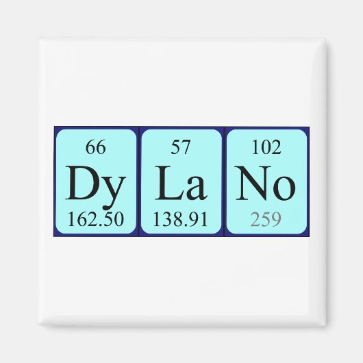 Aimant de nom de table périodique Dylano (Devant)