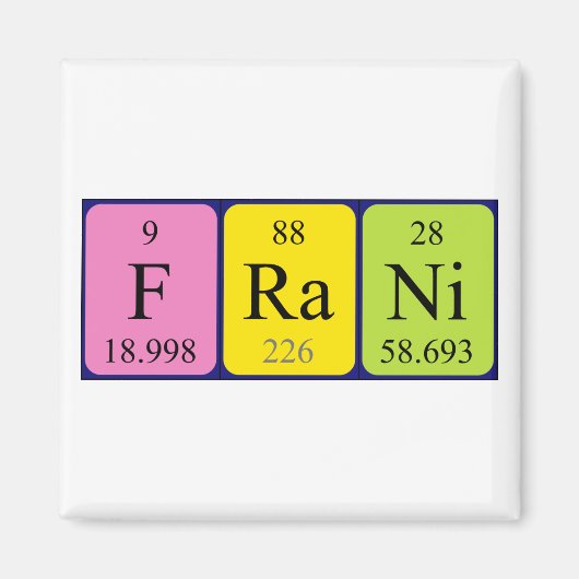 Aimant de nom de table périodique Frani (Devant)