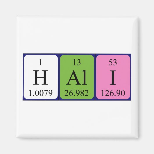 Aimant de nom de table périodique hali (Devant)