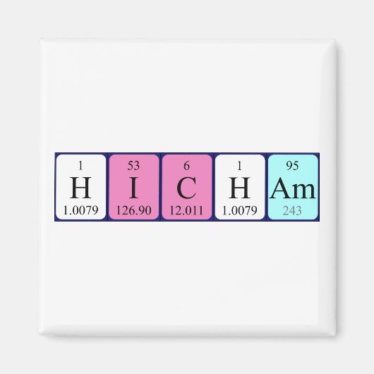 Aimant de nom de table périodique Hicham (Devant)