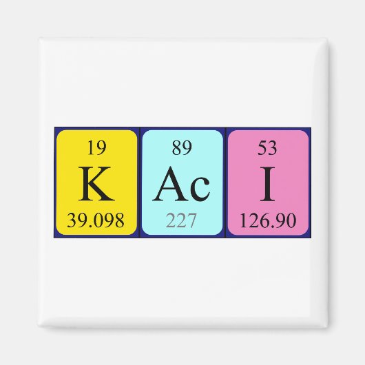Aimant de nom de table périodique Kaci (Devant)