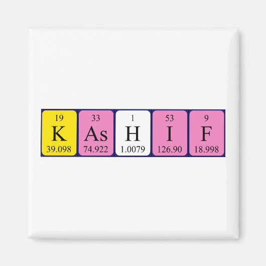 Aimant de nom de table périodique Kashif (Devant)