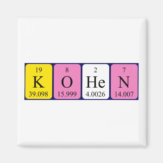 Aimant de nom de table périodique Kohen (Devant)