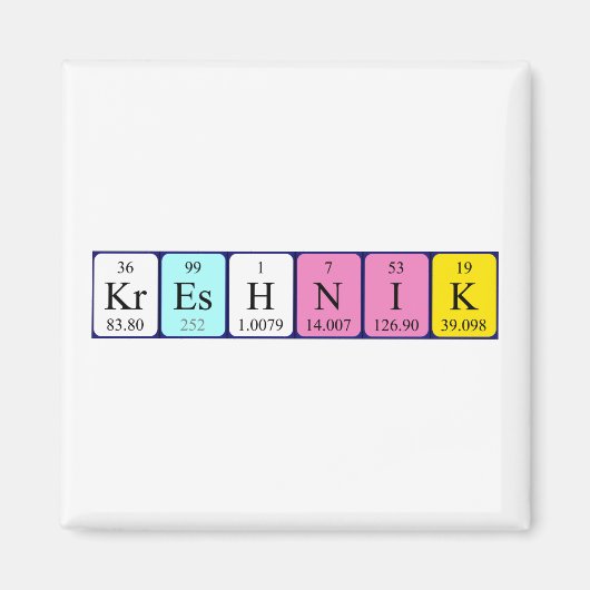 Aimant de nom de table périodique Kreshnik (Devant)