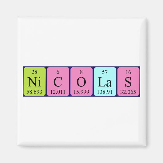 aimant de nom de table périodique Nicolas (Devant)