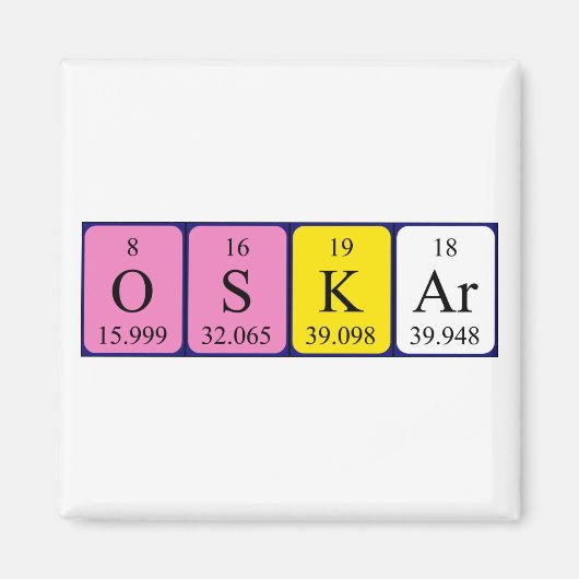 Aimant de nom de table périodique Oskar (Devant)