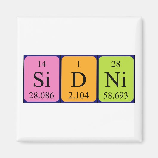 Aimant de nom de table périodique Sidni (Devant)